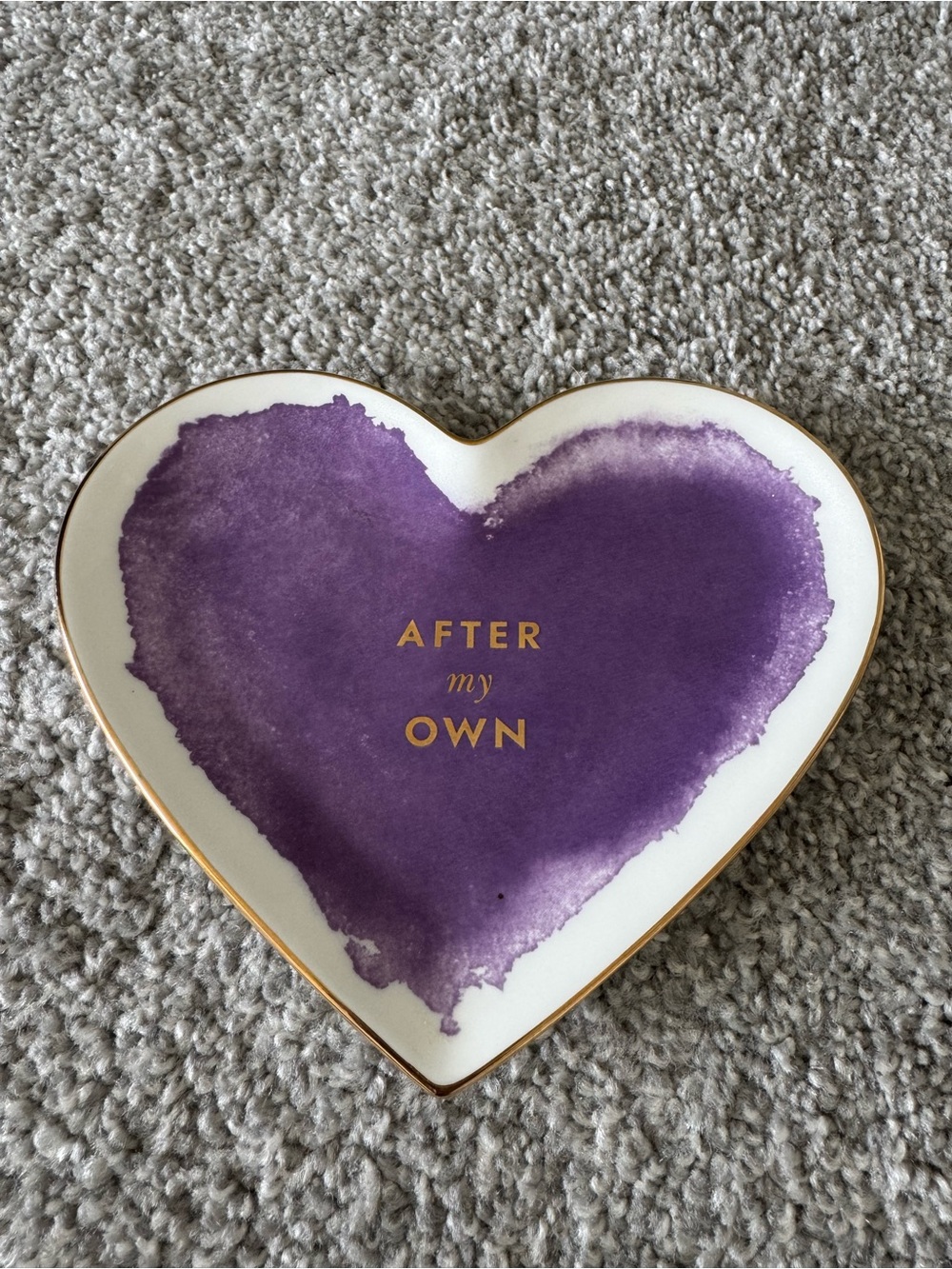kate spade purple heart trinket dish with gold lettering